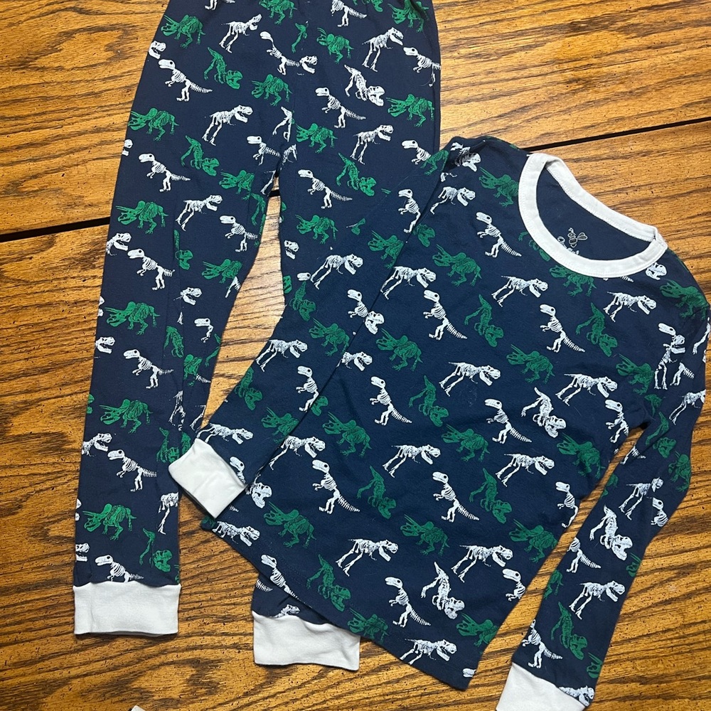 Dinosaur Skeleton Print Kids Pajama Set - Navy and Green